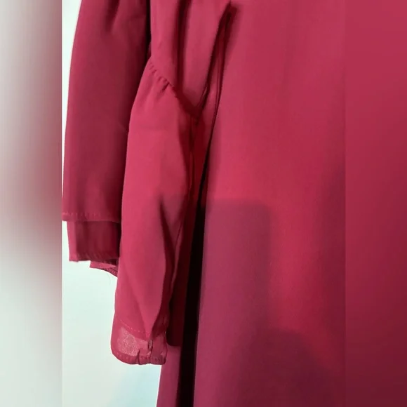 Small Wine colored Dress with Embroidered V-neck line - Picture 6 of 7